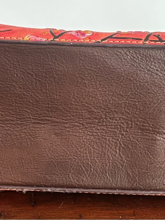 Hides And Grain Red Floral Embossed Leather Satchel Handbag - Picture 2 of 5